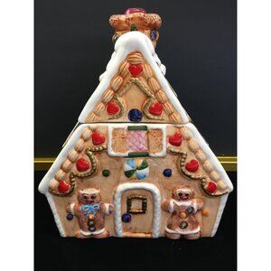 Gingerbread House Cookie Jar Christmas Holiday Decor Ceramic Painted